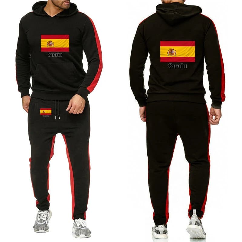 2026 Football Team Spring And Autumn Men's Spanish Flag Logo Print Sweatshirt Lightweight Hoodies Leisure Sports Pants Suits
