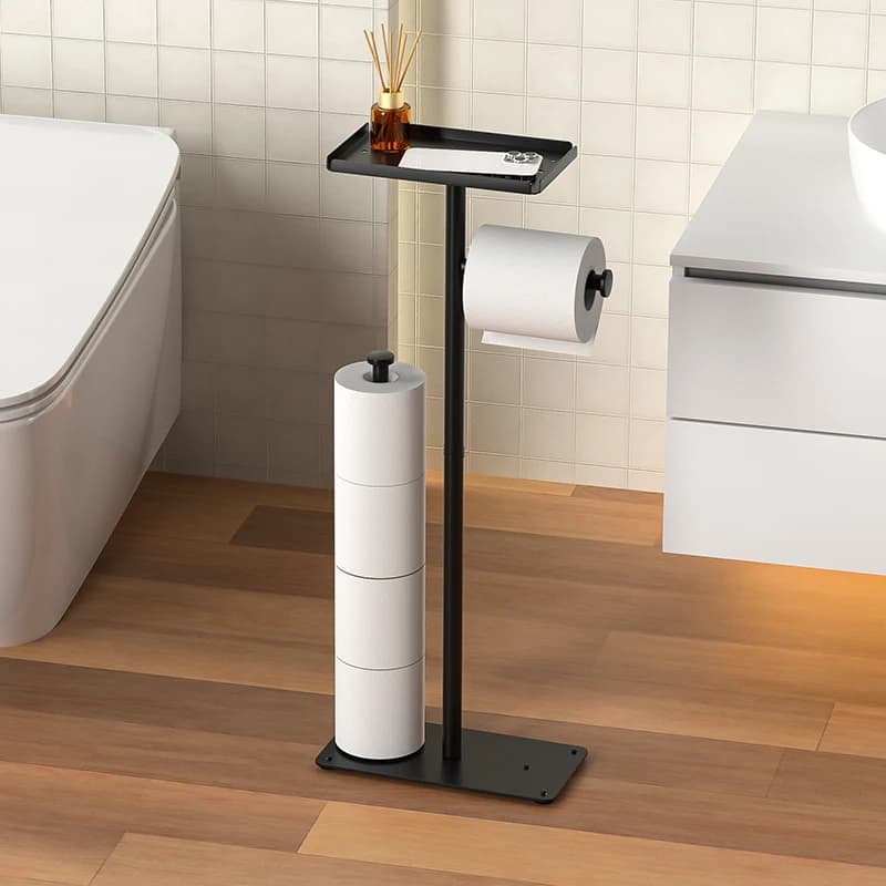 Porta carta igienica verticale con ripiano, porta carta igienica, porta carta multi rotolo, bagno, nero, portaoggetti bagno