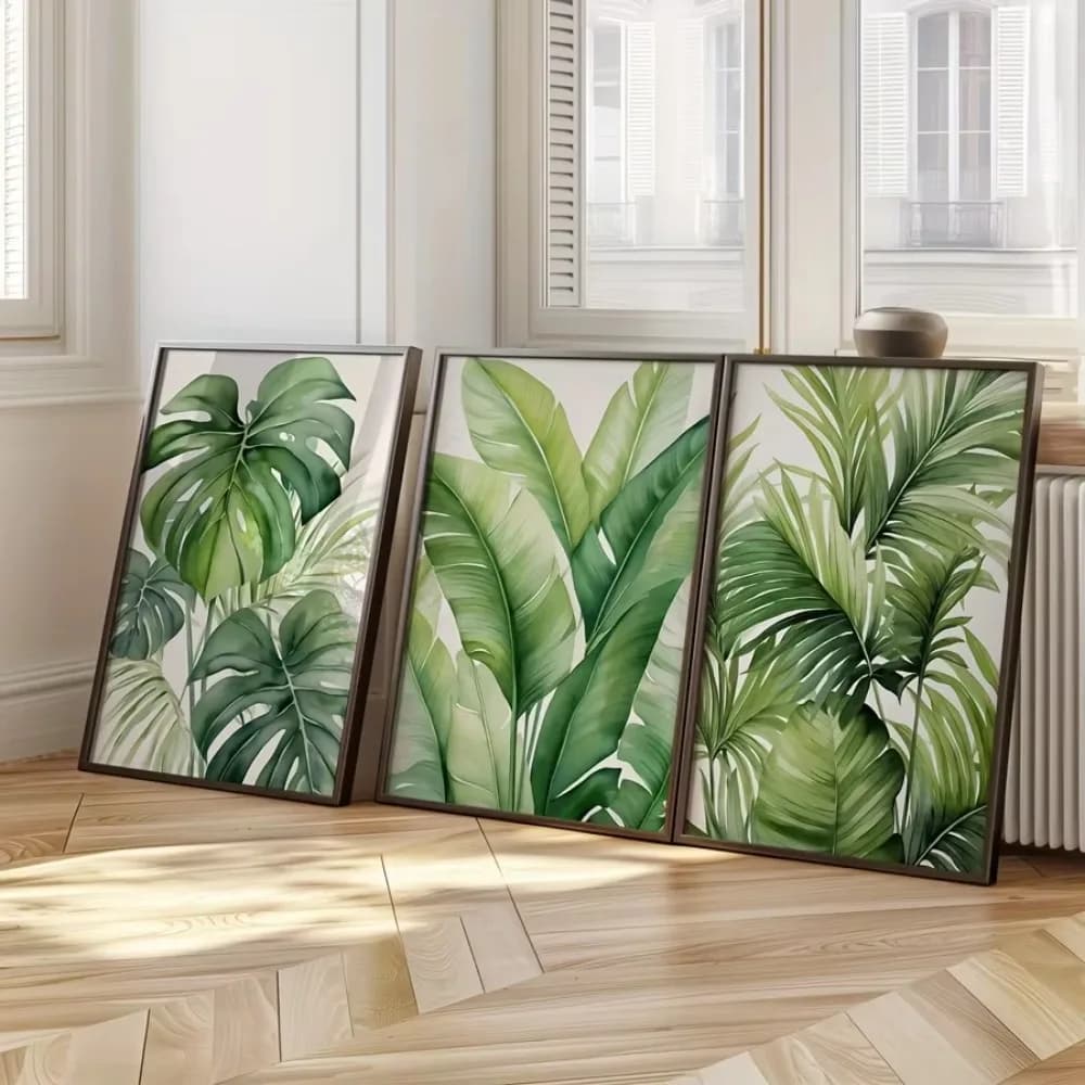 1/3PCS Frameless, Tropical Watercolor Leaf Print, Plant Wall Art, Banana, Monstera, Palm Leaf Poster, Living Room Decoration,