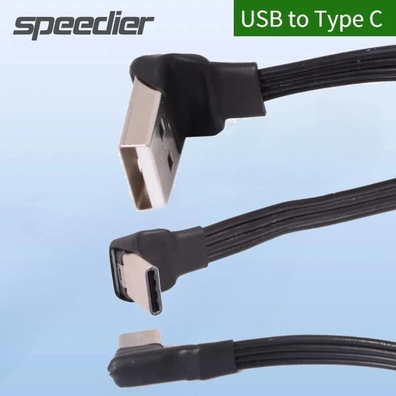 Cavo adattatore USB-C a USB-A a 90 gradi, cavo flessibile per power bank, cavo PD, cavo di ricarica USB-C 2.0, cavo piatto in silicone pieghevole.