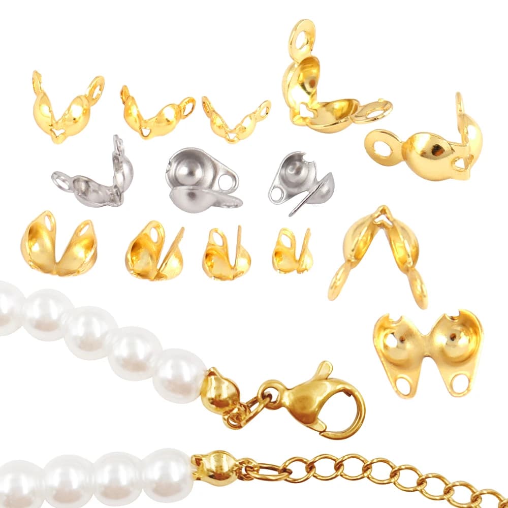 100 pz/lotto in acciaio inox chiusura connettore raccordo catena a sfera Calotte End Crimps perline per collana gioielli fai da te che fanno forniture