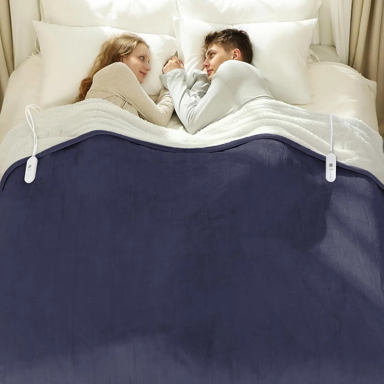 Coperta riscaldata elettrica Queen Size con doppio controllo, 5 livelli di calore, spegnimento automatico e protezione dal surriscaldamento in viola