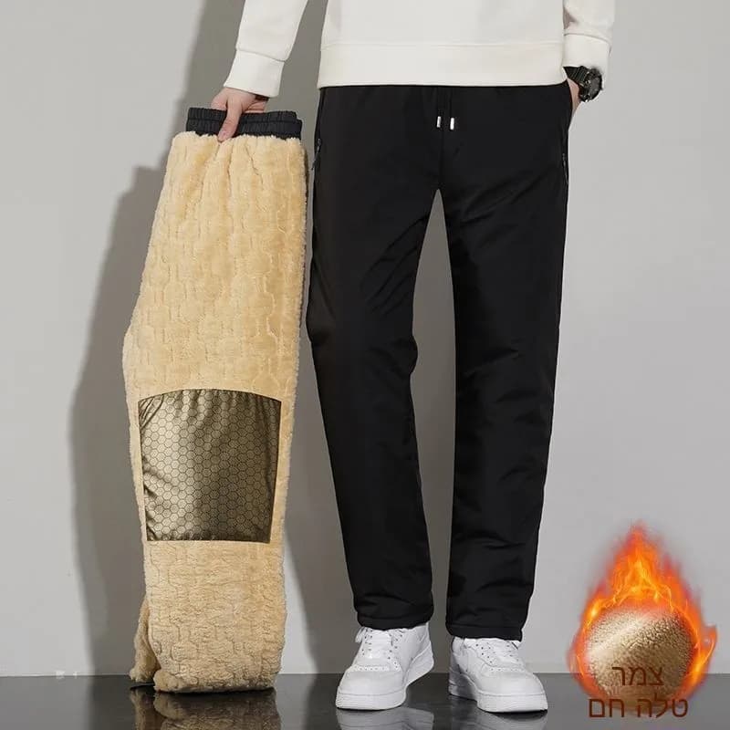 Men's Graphene Fleece Lined Thickened Autumn Winter Jeans Windproof Waterproof High Waist Straight Leg Cotton Pants for Elderly