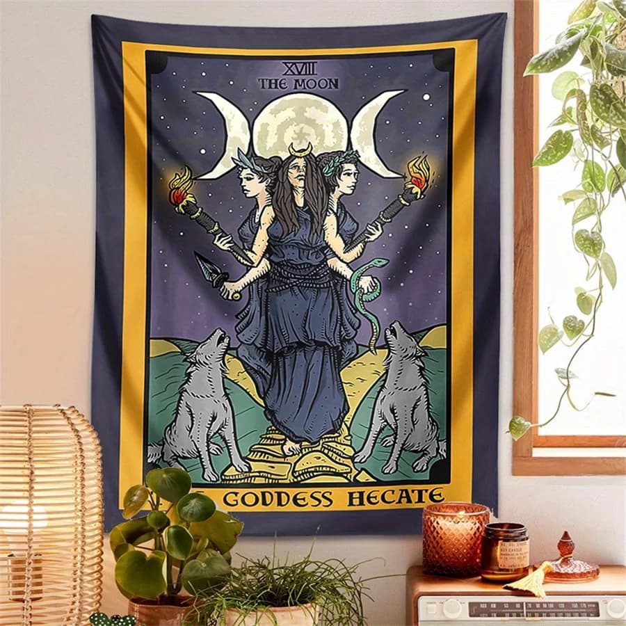 VIKAMA Arazzo con Carte dei Tarocchi della Dea, Stile Misticamente Scuro, per Camera da Letto, Dormitorio, Sala Meditazione, Decorazione Murale per la Casa