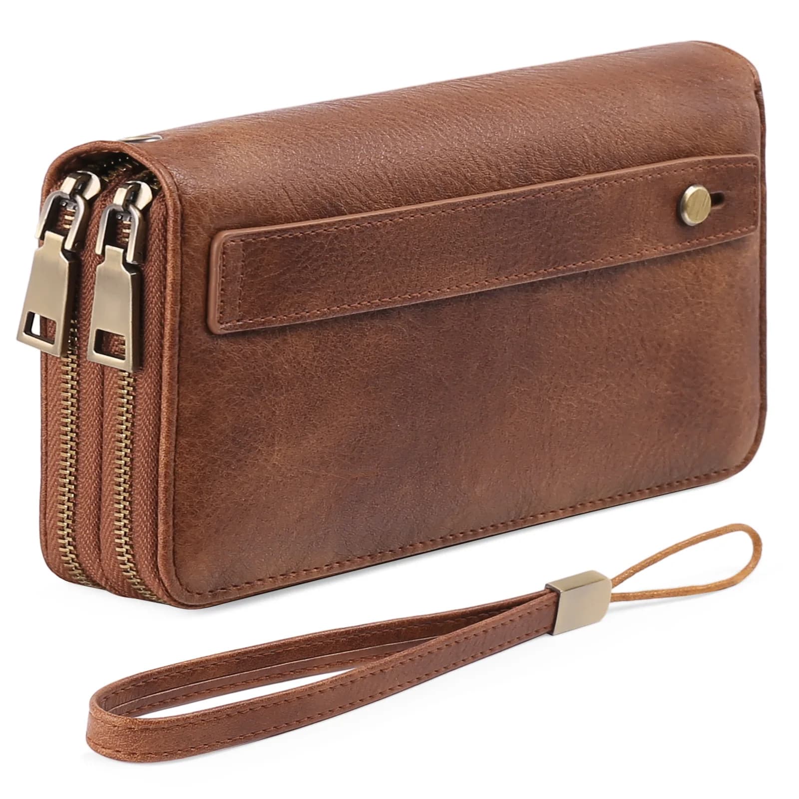 Women Long PU Leather Wallet Double Zipper Clutch Purse Large Capacity Card Holder Cash Organizer RFID Blocking with Wristlet