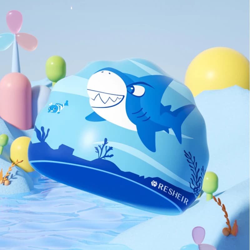 Animated cartoon swim cap for boys and girls Children's swimming head printed with shark Silicone swim cap waterproof pool accessories