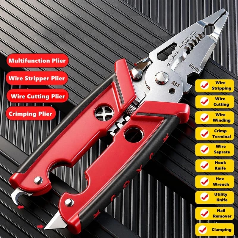 Pinza for electrician 18 in 1 Multifunctional Spelaphile Grip Grip Cutting Professional Tool for electricians