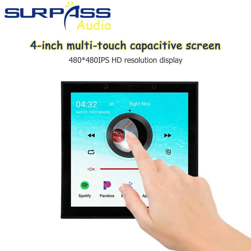 Amplificatore Audio da Parete Smart Home con Schermo Touch da 4 Pollici e Due Altoparlanti da Soffitto HIFI Bluetooth da 4 Pollici
