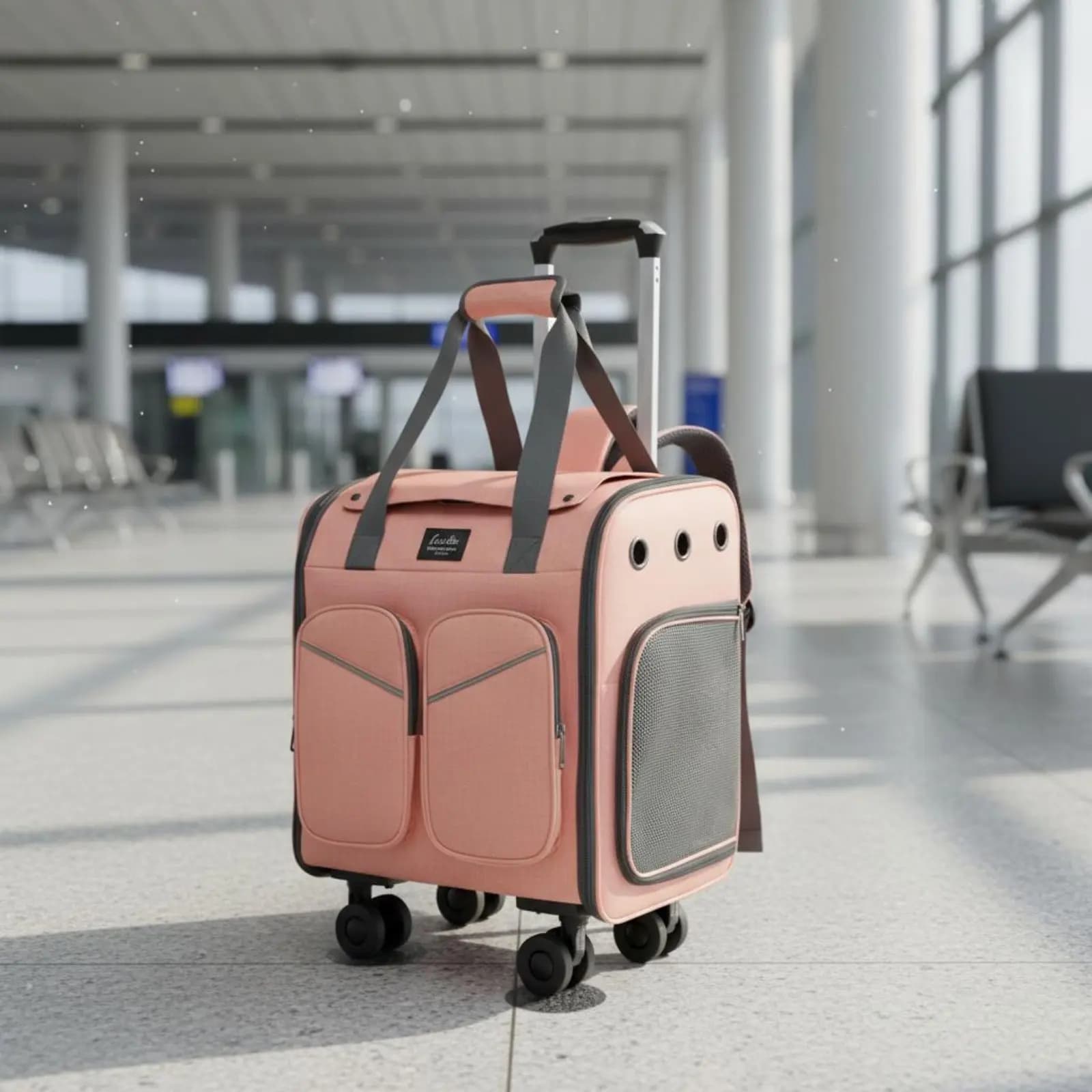 Zaino Trolley per Animali Domestici con 4 Ruote, Trasportino per Gatti con Ruote, Spallacci Imbottiti, Resistente ai Graffi