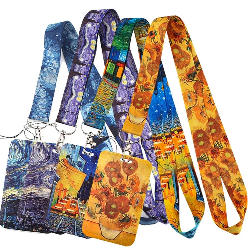 Van gogh Cielo stellato Girasoli Moda Cordino Porta badge Bus Pass Custodia Cover Slip Porta carte di credito con cinturino Porta carte