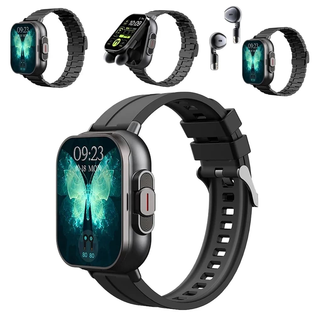 2 IN 1 Smart Watch Wireless earphones 2,01 inch BT Music Heart rate D8PRO Smartwatch sports assistant with silicone case