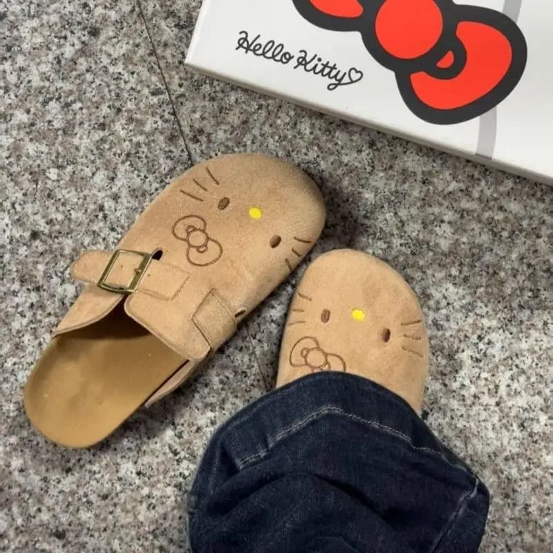 Women's Hello Kittys Slippers Fashion Leather Sandals for Women Spring Autumn Casual Comfortable Flat Shoe Anti-Slip Beach Shoes
