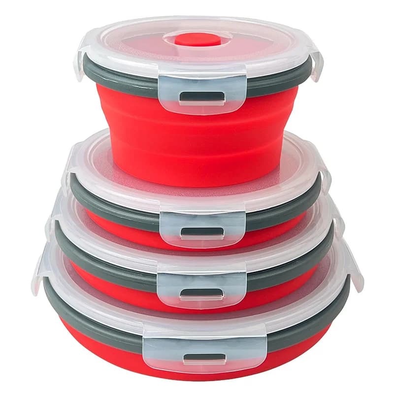 Contenitori pieghevoli per alimenti rotondi con coperchio, contenitori pieghevoli per la preparazione dei pasti in silicone impilabili da cucina, lavabili in lavastoviglie