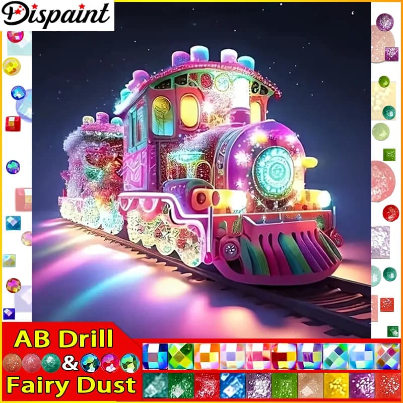 Dispaint Fairy Dust AB 5D Diy Diamond Painting Cross Stitch"Colorful Train"Home Decor Full Rhinestones Inlay Diamond Embroidery