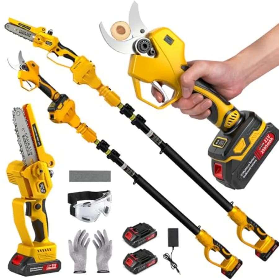 4-in-1 Wireless Power Supply Kit with 2.5 Inch Battery Power Scissors, Chain Saw with 4.5 Meters and 2 21V 4000mAh Batteries