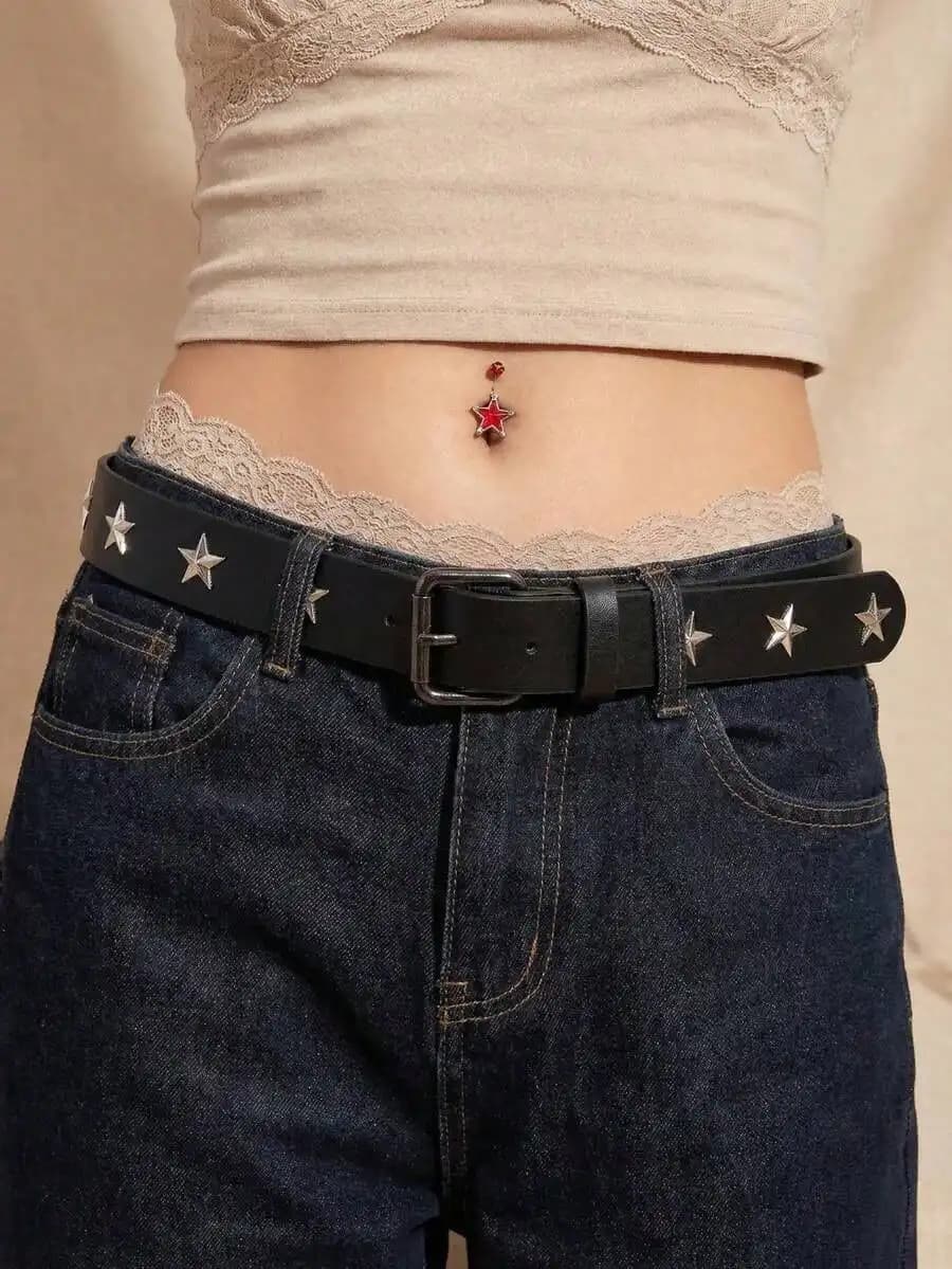 1 cintura da donna nera con fibbia a rivetti stile punk rock Y2K, cintura versatile per jeans casual da indossare tutti i giorni, per l'estate, la scuola, l'autunno, Halloween X2PL