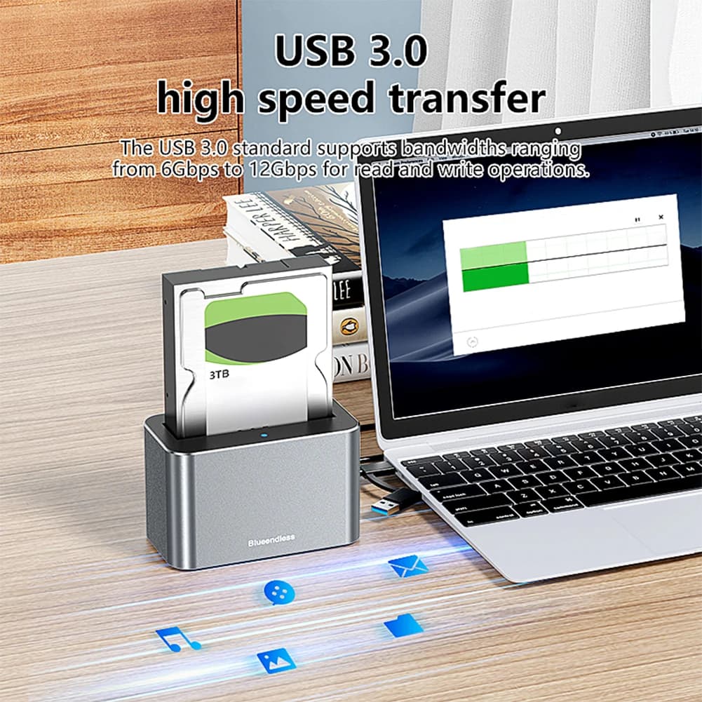Dock per Disco Rigido USB3.0 a SATA, Stazione di Aggancio Esterna per Disco Rigido SAS/SATA, Enclosure per HDD/SSD SATA/SAS da 2.5/3.5 Pollici