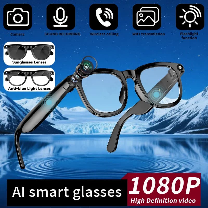 LIGE 800W HD AI Occhiali intelligenti con fotocamera Registra video Foto 270mAh Chiamata Bluetooth Assistente vocale Tradisci lenti per occhiali da sole