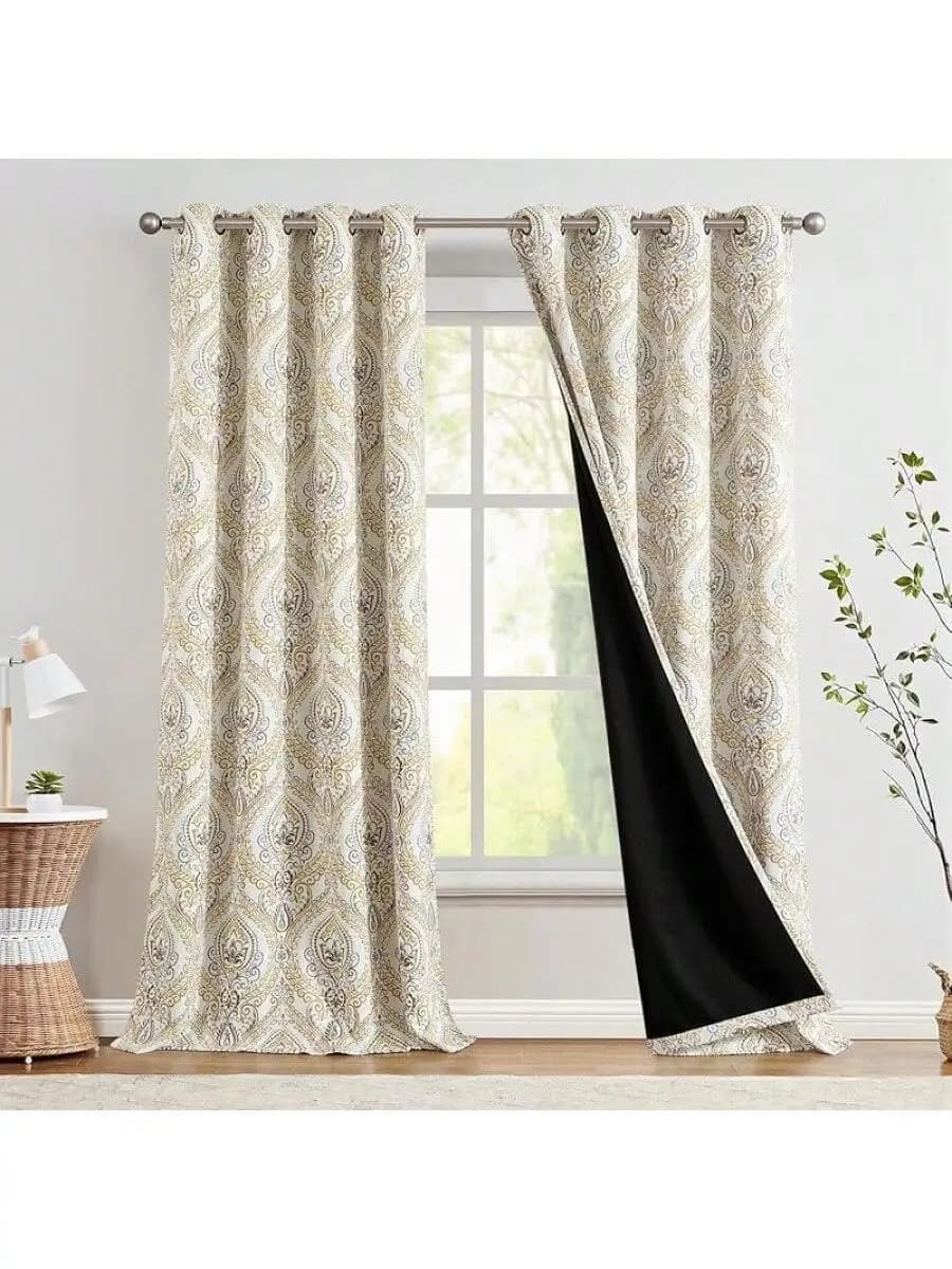 Damask Pattern Polyester Curtains 84 Inch Length Darkening Living Room Bedroom Window Treatments