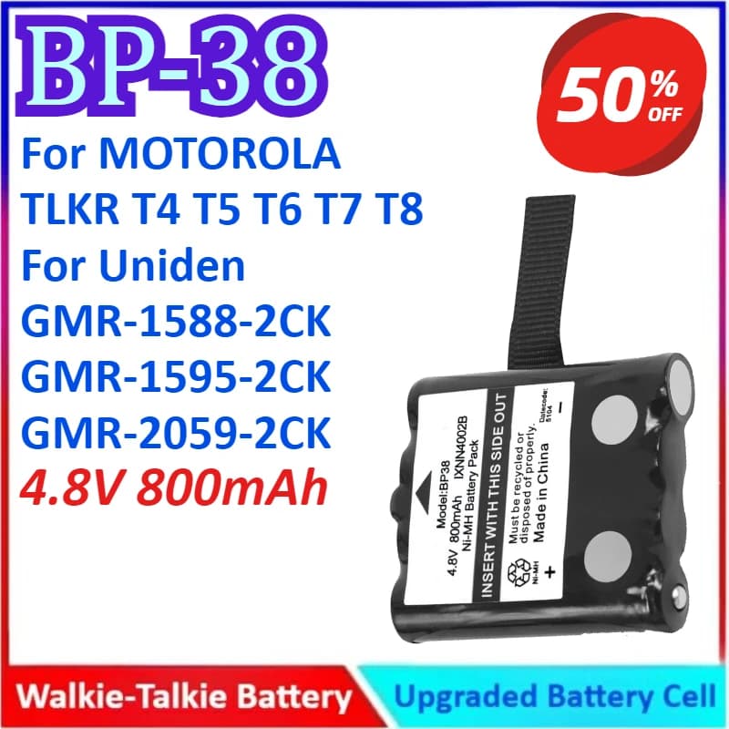 Nuovo BP-38 4.8V 800mAh Walkie Talkie Batteria Per MOTOROLA TLKR T4 T5 T6 T7 T8 Per Uniden GMR-1588-2CK GMR-1595-2CK GMR-2059-2CK