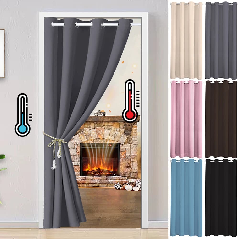 Door Curtains Panel Blackout Curtains With Solid Thermal Insulation Eyelet Decorations For Living Room Curtains Bedroom Divider Top Ring