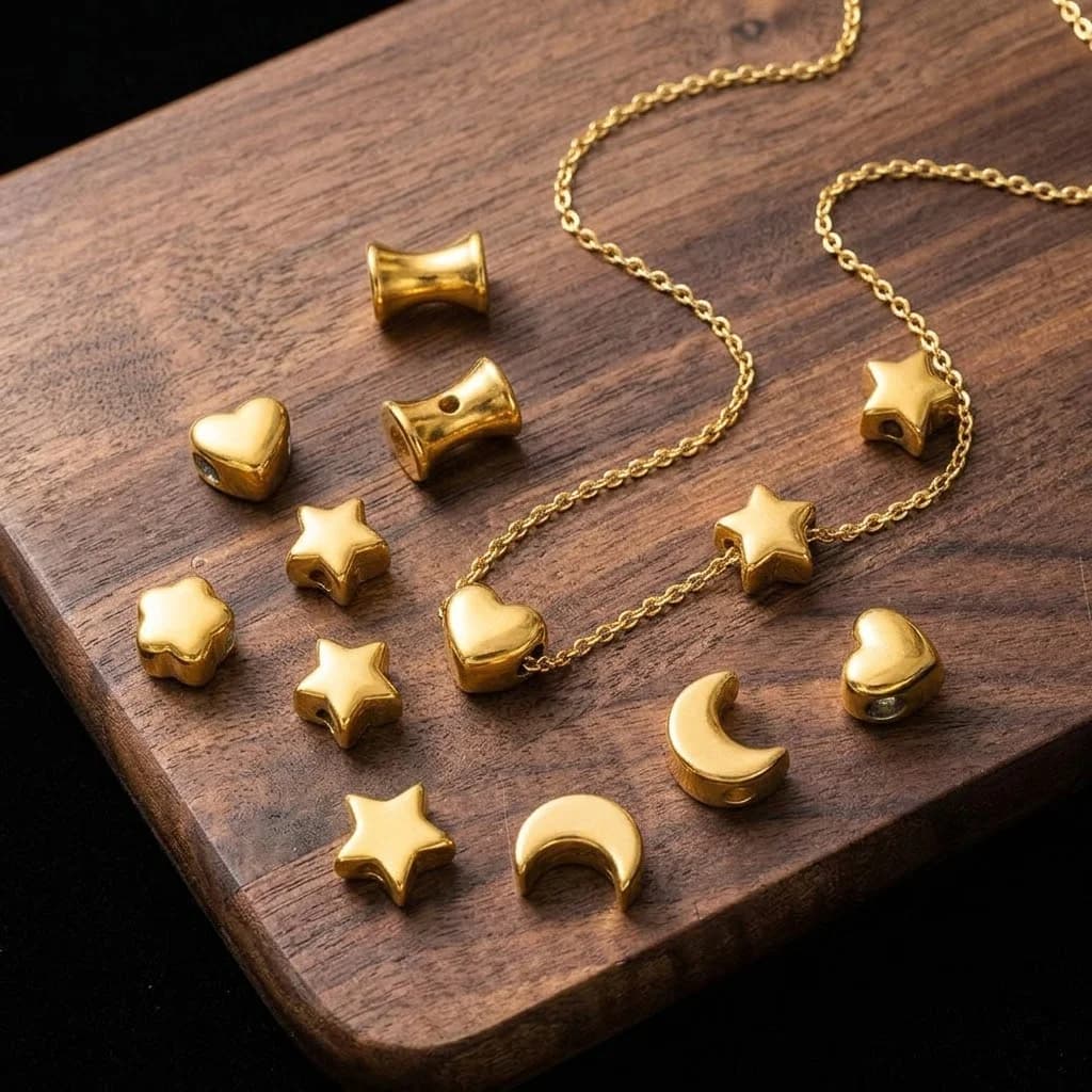 5 pz. Perline distanziatrici in acciaio inossidabile color oro, varie forme, per creazione fai da te di collane, bracciali e accessori per gioielli