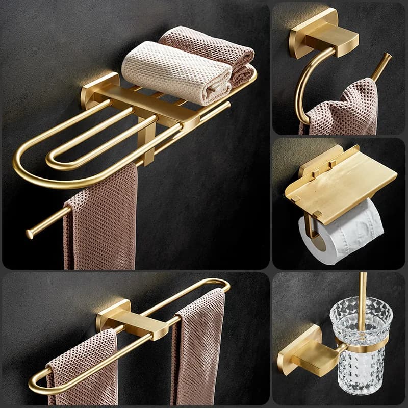 Accessori per il bagno in oro spazzolato portasciugamani, porta carta porta scopino, portasciugamani, ganci Hardware per il bagno in ottone