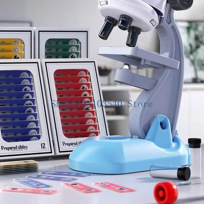 02DC Microscopio per bambini adatto ai principianti Zoom 1200X Strumento apprendimento educativo in plastica