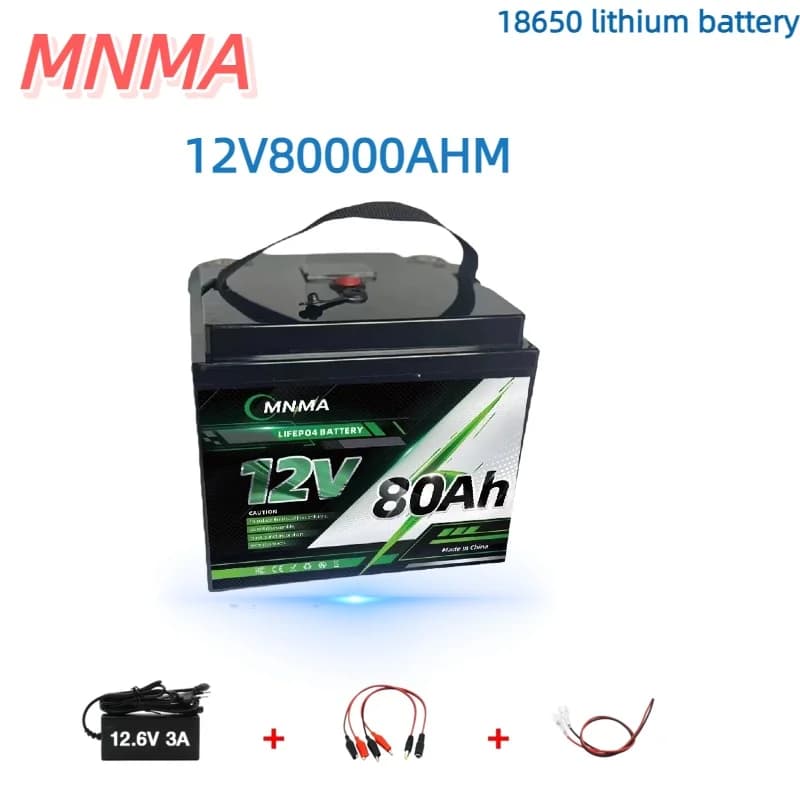 Batteria LiFePO4 MNMA 12V 80Ah con BMS Integrato, Oltre 2000 Cicli, Batteria a Ciclo Profondo per Sistemi Solari, Camper, Golf Cart, Carrelli Elevatori Elettrici