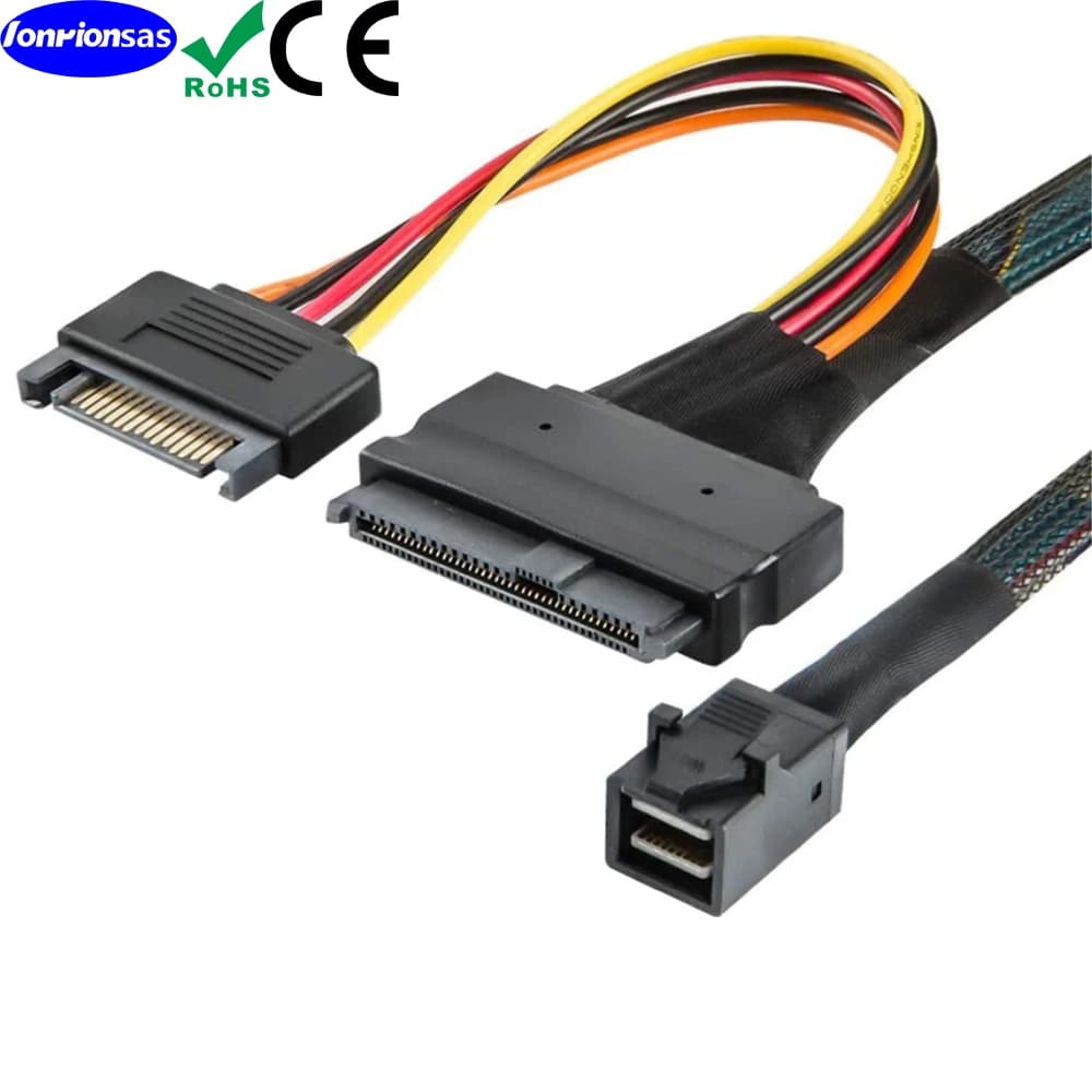 SSD interno PCIe 4.0 Mini SAS SFF-8643 a U.2 SFF-8639 con cavo di alimentazione SATA maschio a 15 pin 0,5 m/1,0 m