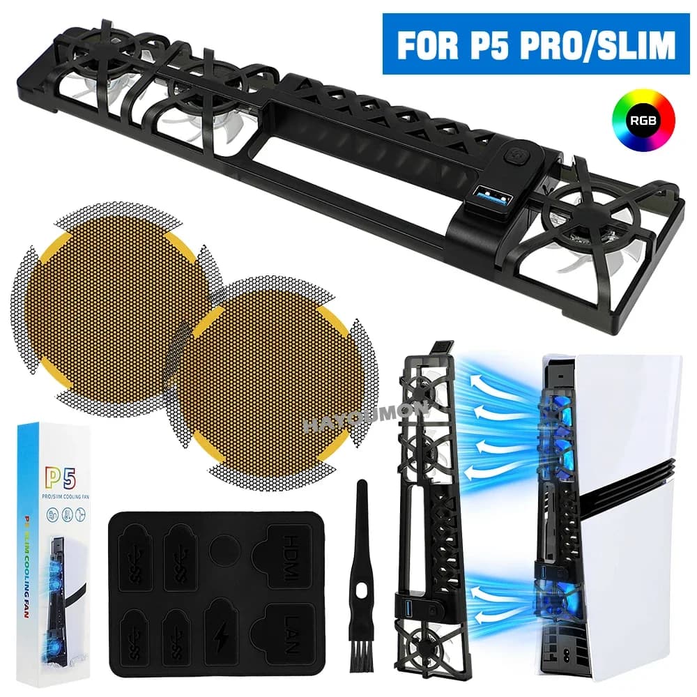 Ventole RGB e Filtri Antipolvere per PS5 Slim Pro, Accessori per Console di Gioco, Kit Antipolvere, Tappi in Silicone