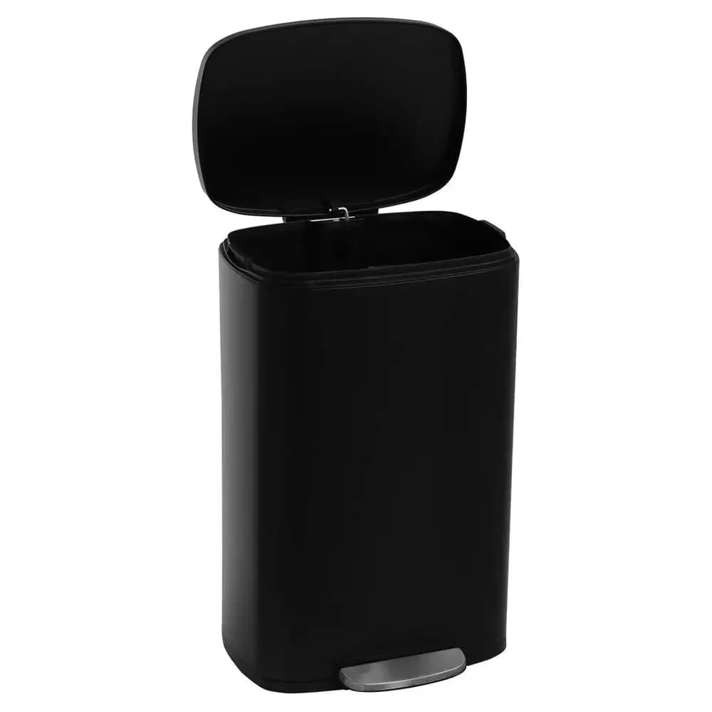 13 Gallon Step-On Trash Can with Stainless Steel Lid and Inner Bucket, 50 Liter Capacity, Black