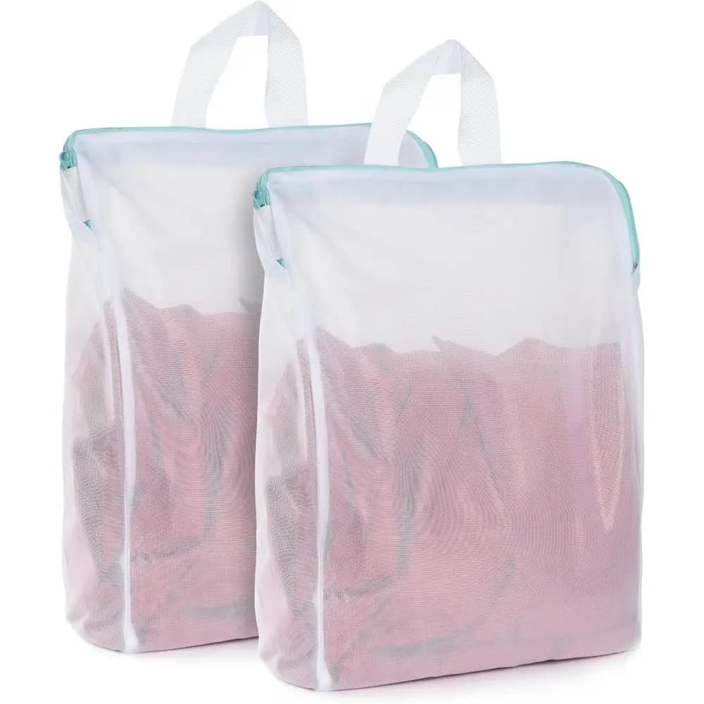 12x16 Inch Mesh Laundry Bag 2 Pack Small Lingerie Bags with Handle and Zipper for Delicate Washable Laundry, Home, College, Trav