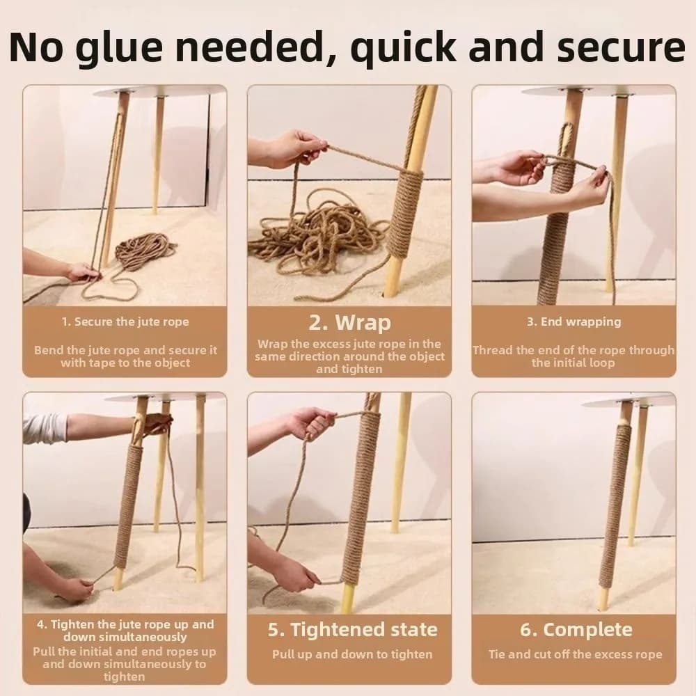 Corda in sisal da 50 m riutilizzabile diametro 8 mm corda antigraffio fai da te corda di ricambio per telaio da arrampicata per gatti marrone resistente all'usura
