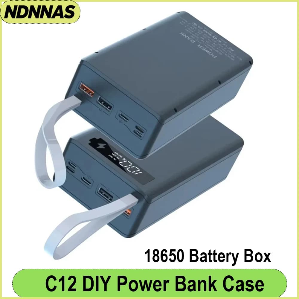 C12 18650 Battery Power Bank Case Charger Box Holder Dual USB LCD Display Support Quick Wireless Charger Battery Shell Storage