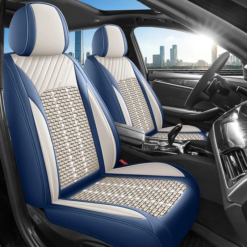 Front Row Double Seat, Luxurious Pu Leather with Ice Silk Stitching, Universal Full-Cover Car Seat Cover, Breathable and Not Stuffy, Suitable for All Seasons, Fits the Seat Well, with Three-Dimensional Side Support, Enhances Driving Experience, Available in Five Colors, Car Seat Cushion, Suitable for Various Models Such as Sedans, Suvs, Trucks, Etc