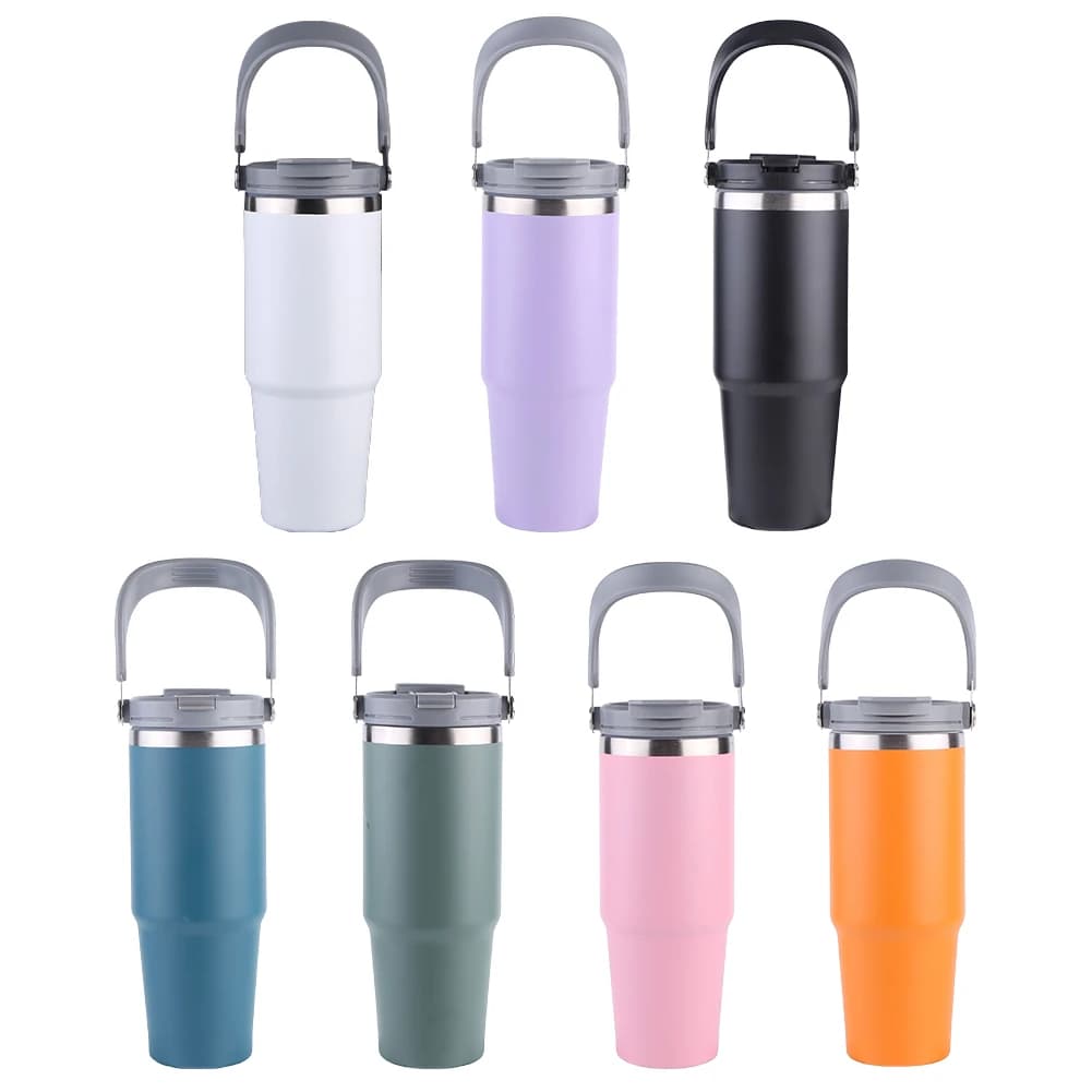 Tazza per auto portatile da 30 once tazza in acciaio inossidabile isolata a doppio strato con manico tazza da viaggio calda fredda boccetta sottovuoto bottiglia d'acqua per auto