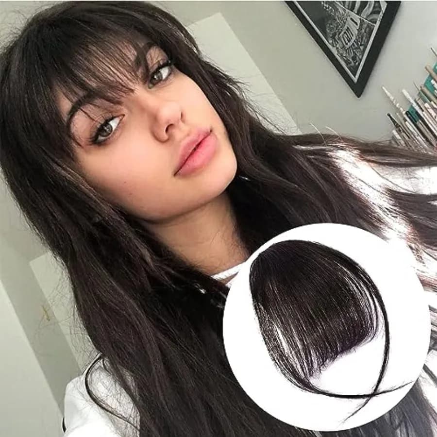 Clip in Bangs Real Human Hair Bangs Hair Clip with Temples Hairpieces for Women Natural Looking Fringe Hair Extension for Daily