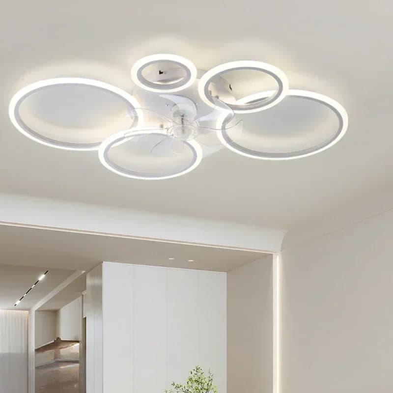 Ventilatore da soffitto con luce Cerchio minimalista Arredamento moderno della stanza Studio Ventilatore elettrico Messa a fuoco remota 220V 110V Ventilatore elettrico Lampada da soffitto