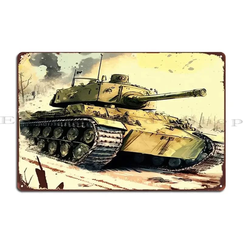 Tank Watercolor Metal Sign Home Cinema Classic Iron Garage Tin Sign Poster
