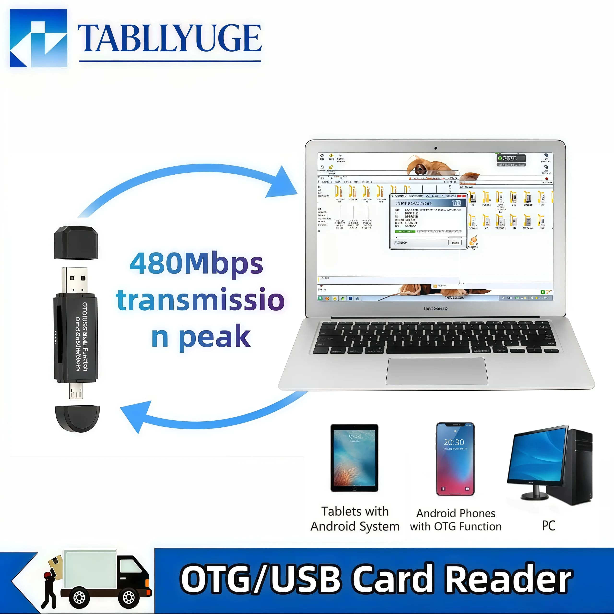 GRWIBEOU Lettore di schede OTG 2 in 1 USB 2.0 Adattatore micro USB Lettore universale di schede di memoria TF SD per telefono, computer, laptop