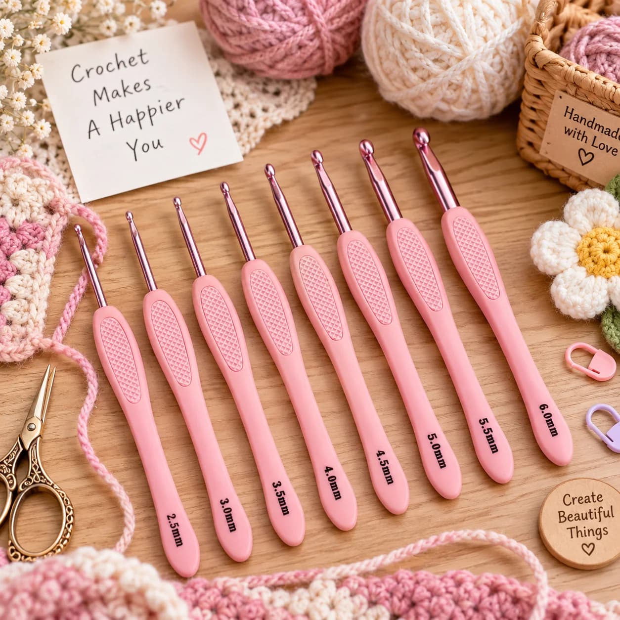 8pcs/set 2.5mm-6mm Aluminum Crochet Hook Set Long Handle Crochet Hook Knitting Needles Set for DIY Home Weaving Sewing Crafts