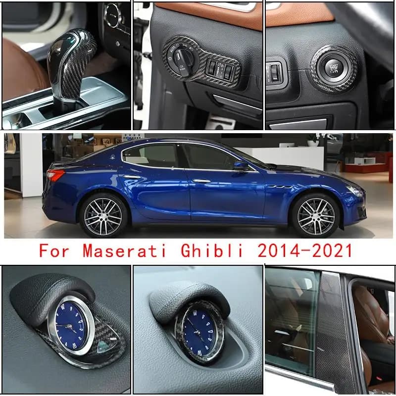 Kit di decorazione per auto in vera fibra di carbonio copertura del pannello degli ingranaggi di controllo centrale adesivi per finestrini per auto per Maserati Ghibli 2014-2021