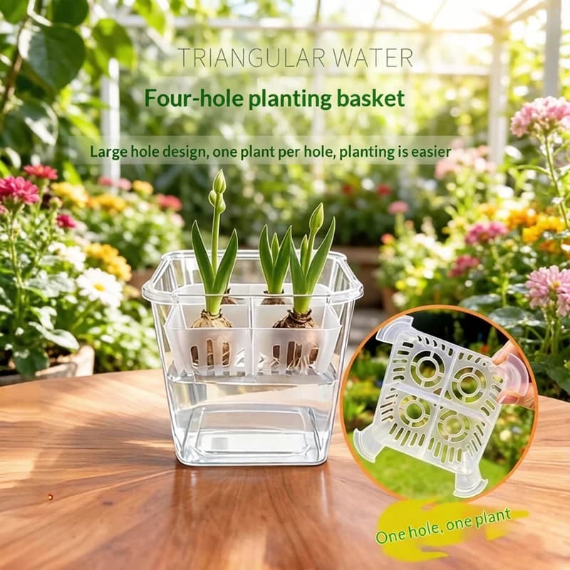 Contenitore Idroponico Senza Suolo con 4 Fori, Cestello di Supporto Traspirante, Vaso per Fiori, Fioriera per la Coltivazione di Semi di Tulipano, Decorazione da Giardino per Casa e Scrivania