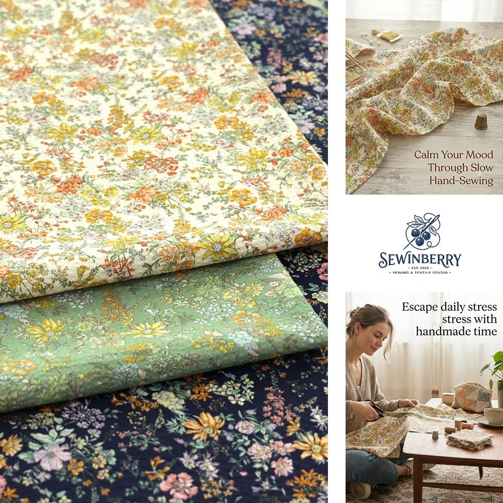 Vintage Tiny Daisy Floral Bubble Wrinkle Print Cotton Fabric Stress Relief DIY Sewing Material For Girls Dress Doll Bag