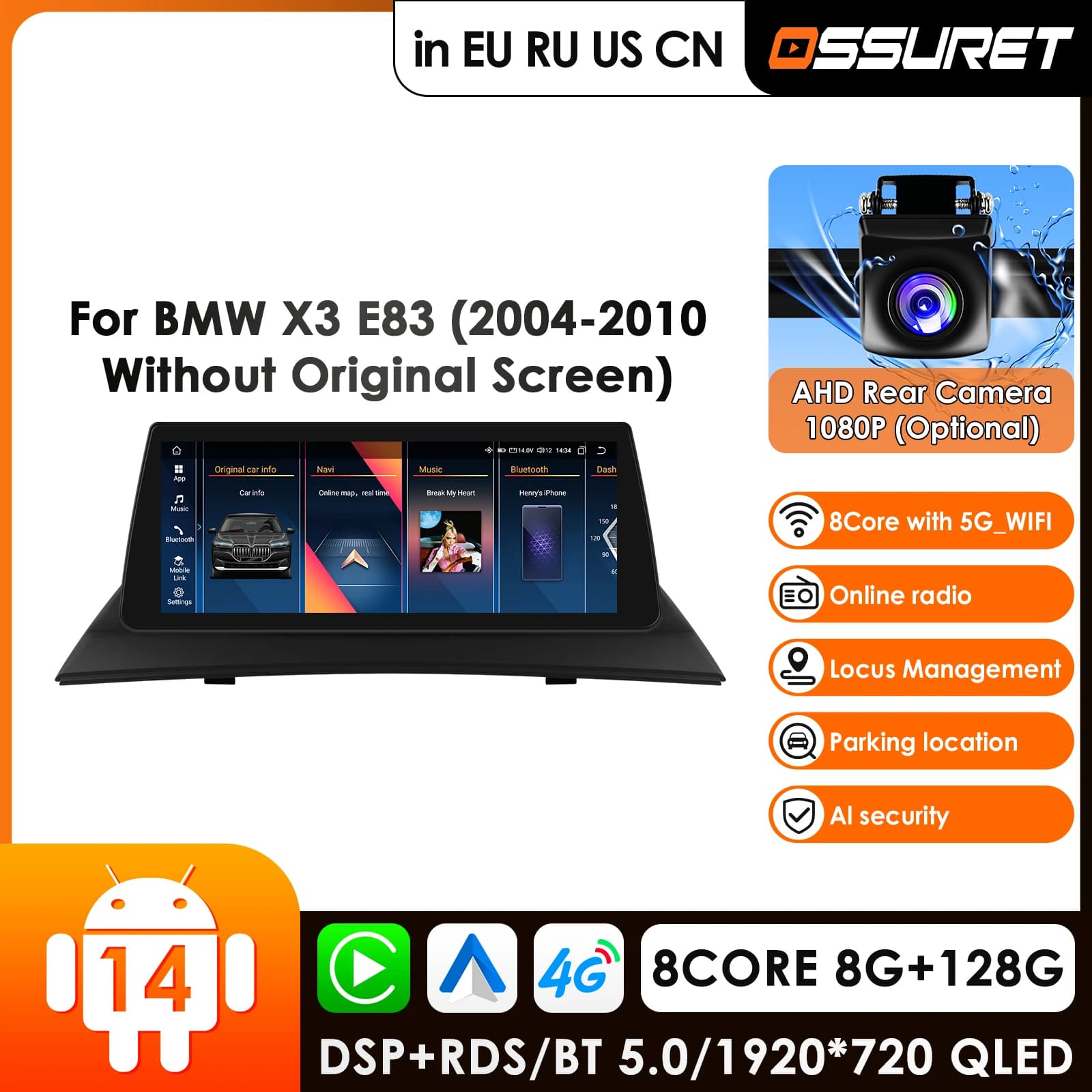 Wireless Carplay Android 14 Auto Stereo 2 Din Autoradio per BMW X3 E83 2004 - 2009 Autoradio Lettore Multimediale Schermo GPS 4G LTE
