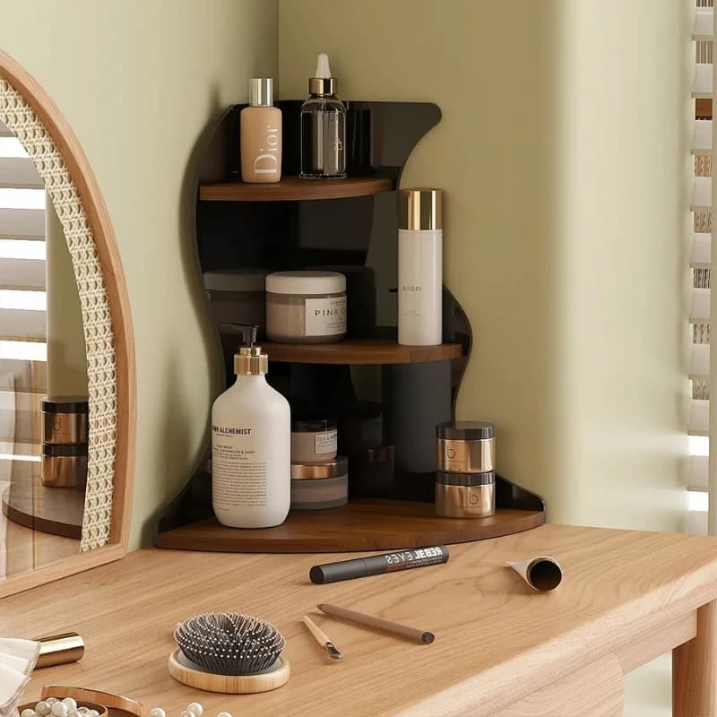 Wave Corner Bathroom Shelf, Wall-Mounted Vanity Organizer, Cosmetic Countertop Storage with Perfume Display Rack