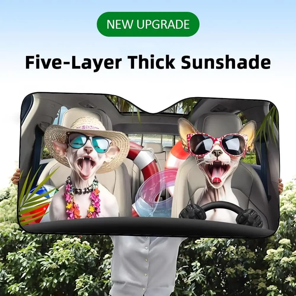 Parasole per auto Sphynx Cat a cinque strati in lamina di alluminio, protezione UV e scudo termico per il parabrezza anteriore