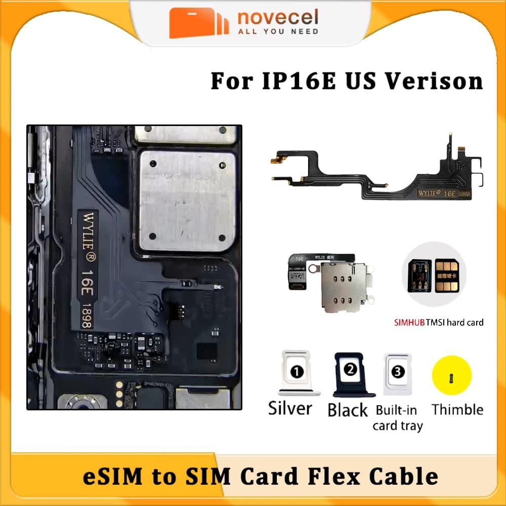 Cavo flessibile Wylie per conversione da ESIM a SIM per iPhone 16E versione USA, supporta SIMHUB IC, con vassoio scheda integrato