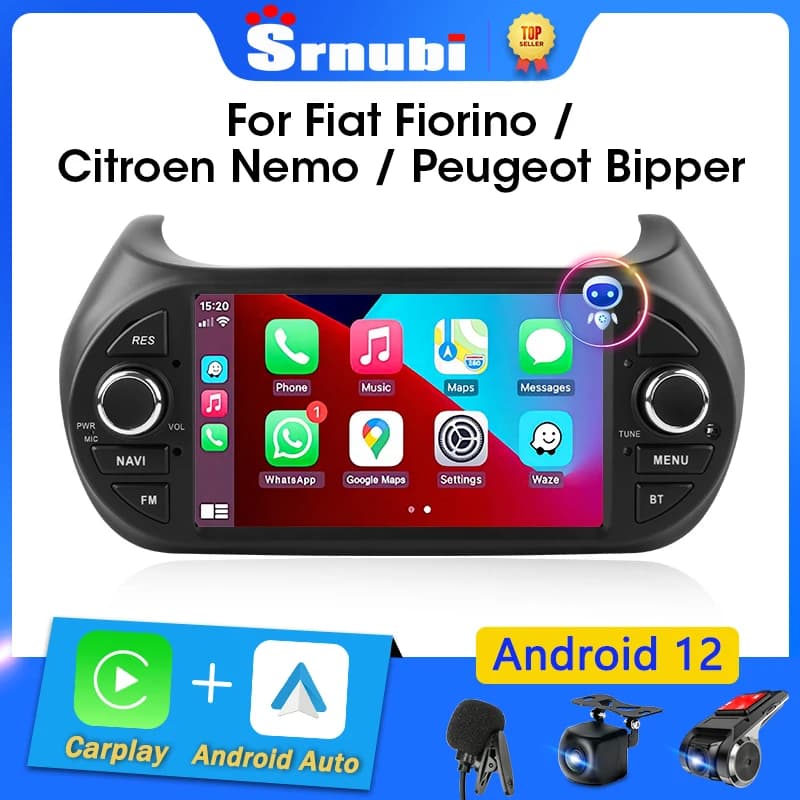 Srnubi Android 12 Carplay Autoradio per Fiat Fiorino/Citroen Nemo/Peugeot Bipper Lettore multimediale 2 Din GPS Auto Stereo DVD